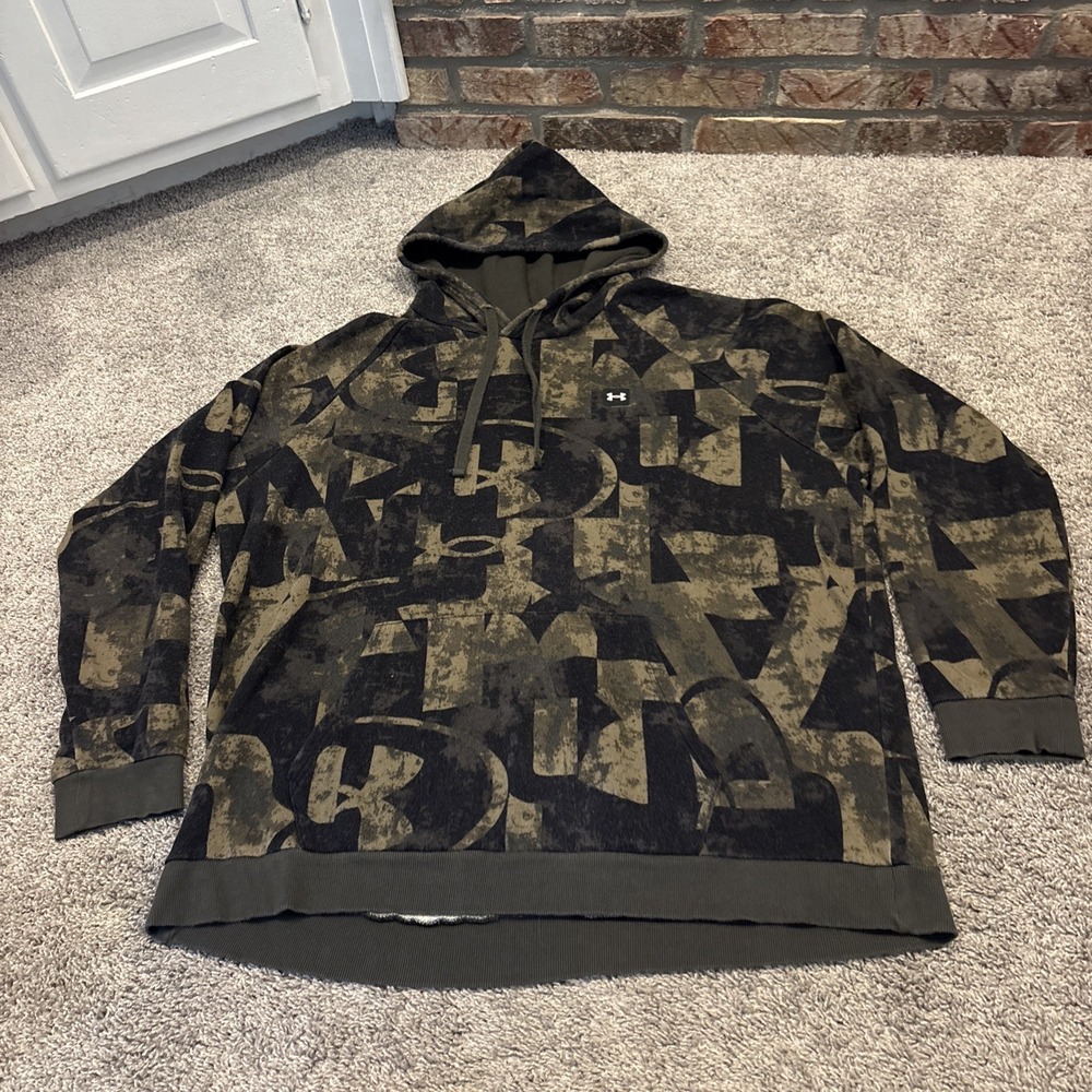 Under Armour Fleece Hoodie Mens Size 4XL UA Black Green Camo Loose Sweatshirt